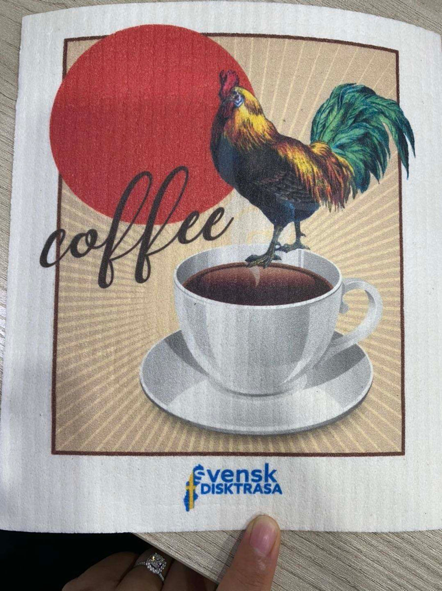 Rooster and Coffee in the Morning Swedish Dishcloth