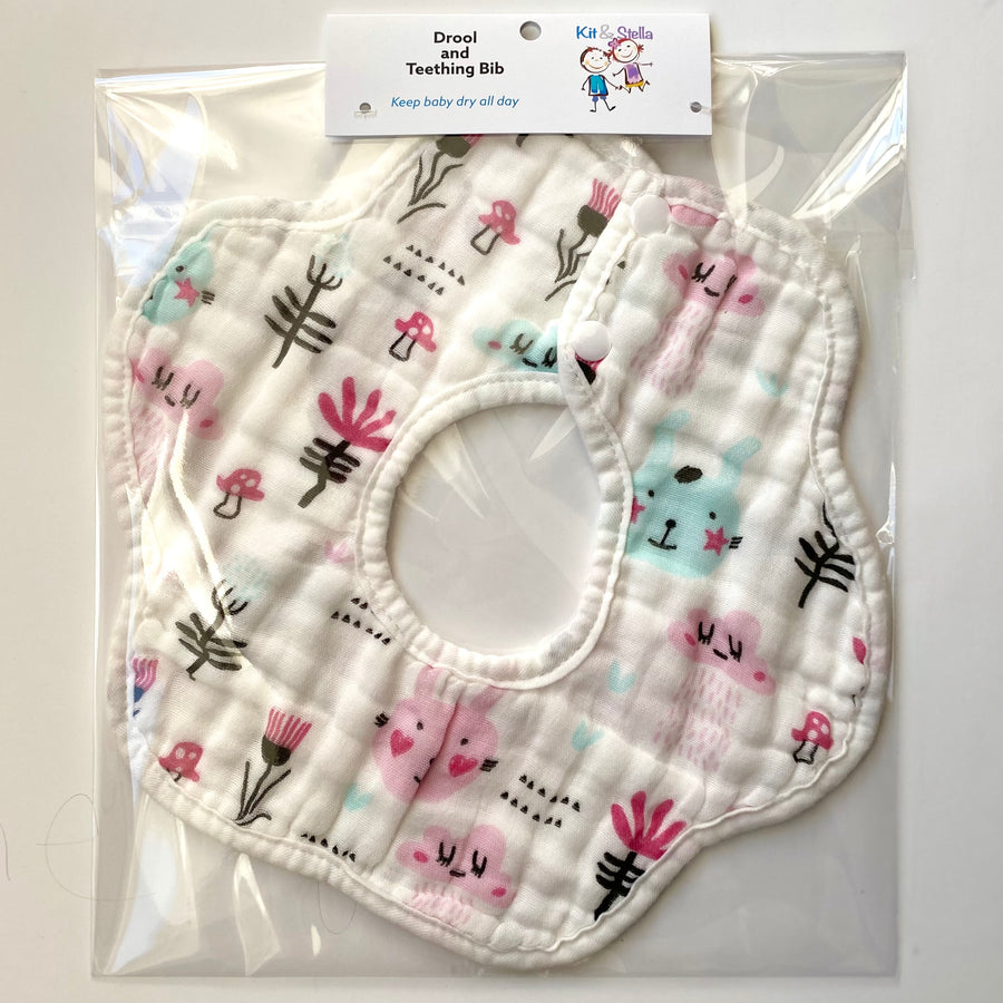 Baby Drool Bib Rabbits and Pink Flowers